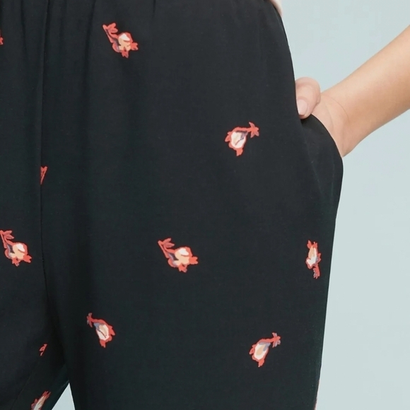 Anthropologie Ett Twa Black Floral Cropped Wide Leg Pants Womens Size XS Petite - Picture 3 of 16